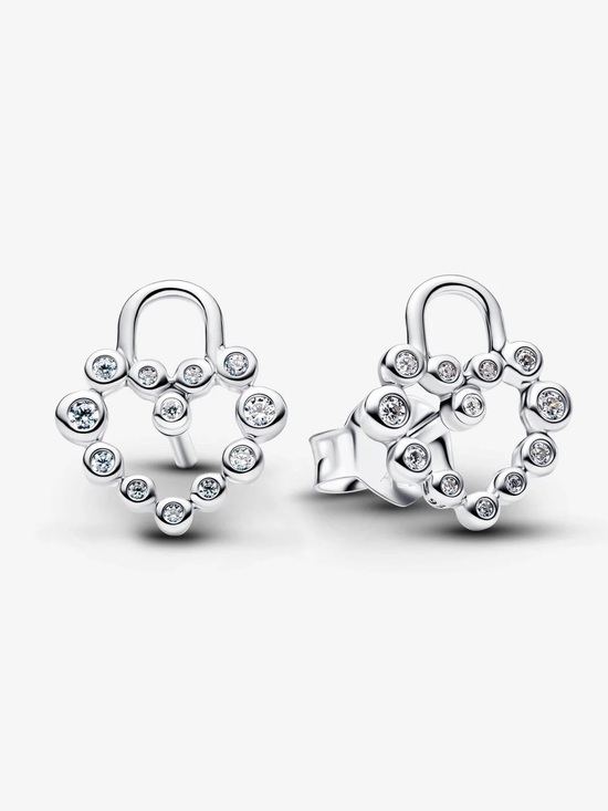 Pandora Jewelry - Pandora Silver Heart Padlock Stud Earrings with Clear Stones